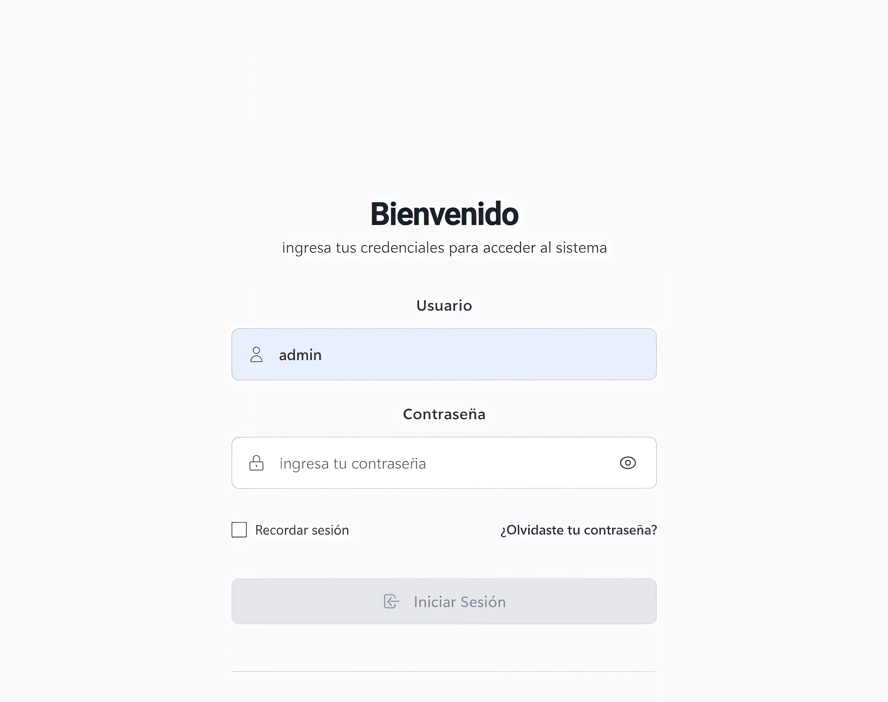 Pantalla de inicio de sesión del sistema Punto de Venta